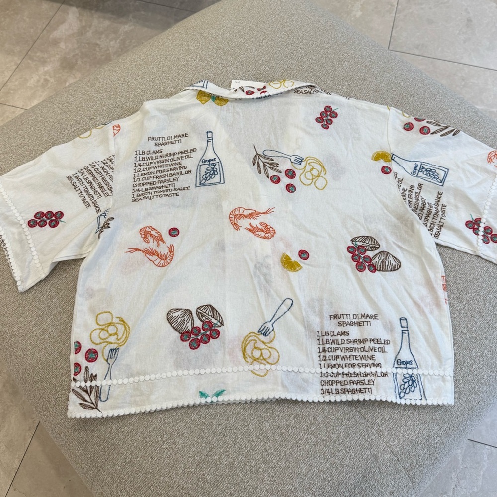 NWT Caroline Constas Frutti di Mare Embroidered Recipe Shirt - Size L - Picture 4 of 6